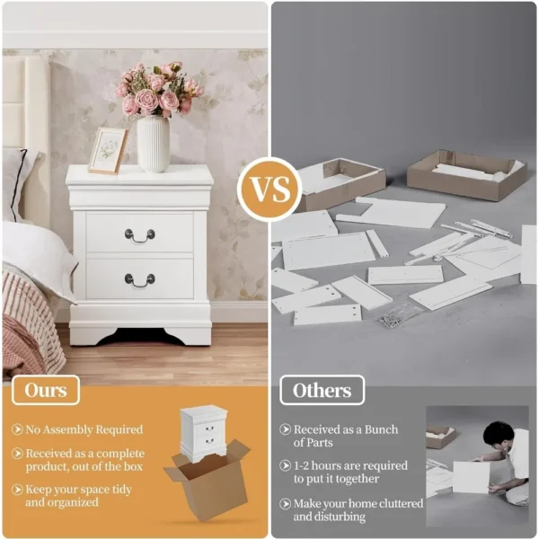 Fully-Assembled Nightstands Set of 2, 2-Drawer Nightstands Large Classic Bedside Tables with Storage, Wooden Painted - Image 5