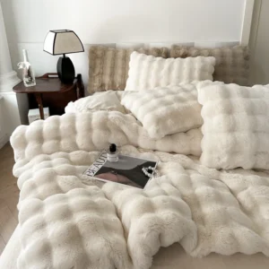 Luxury Faux Fur Bed Linen Throw Blanket Fuzzy Bedding Set Plush Double Bed Sheets Set Winter Duvet Cover for Comforter Bedroom