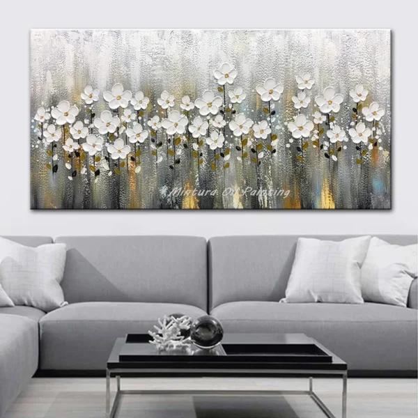 Abstract Knife Flower Oil Painting on Canvas,Handpainted Golden Large Modern,Home Decor,Wall Art,Picture for Living Room - Image 3
