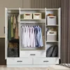 Wooden Wardrobe Closet Armoire White Closet Organizers and High Storage Capacity 4-Door 3 Drawers Shelves Mirror Hanging Rod - Image 4