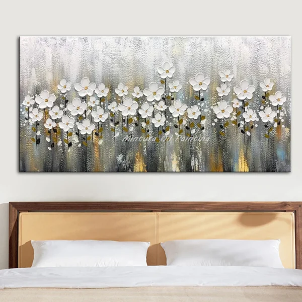 Abstract Knife Flower Oil Painting on Canvas,Handpainted Golden Large Modern,Home Decor,Wall Art,Picture for Living Room - Image 2