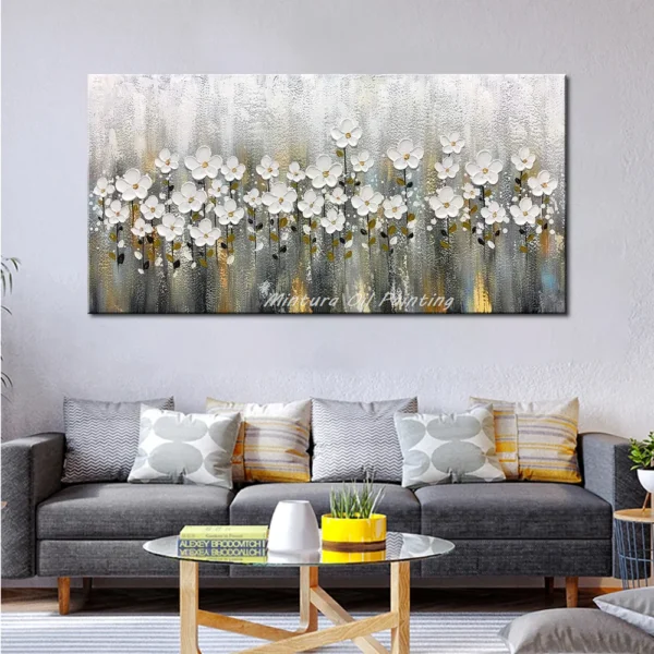 Abstract Knife Flower Oil Painting on Canvas,Handpainted Golden Large Modern,Home Decor,Wall Art,Picture for Living Room - Image 5