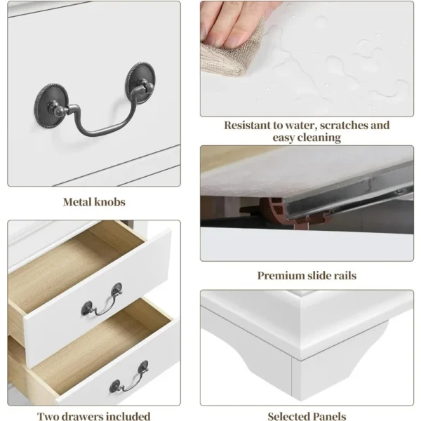 Fully-Assembled Nightstands Set of 2, 2-Drawer Nightstands Large Classic Bedside Tables with Storage, Wooden Painted - Image 6