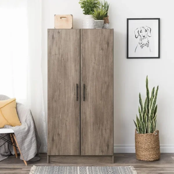32" Storage Cabinet Closet Gray Storage Linen Cabinet Wardrobe Cabinets with Hanging Rail 20" D x 32" W x 35" H - Image 2