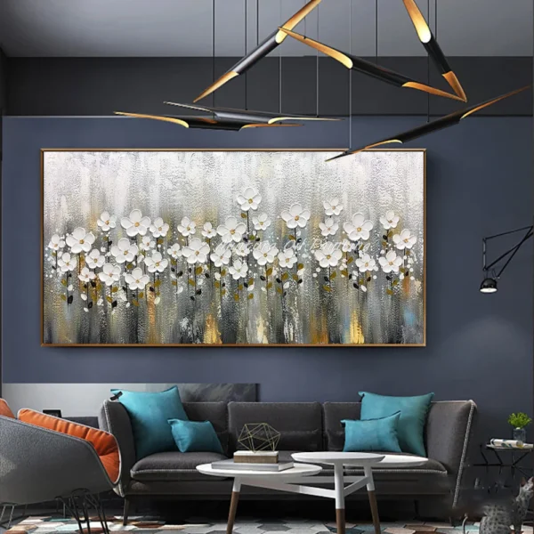Abstract Knife Flower Oil Painting on Canvas,Handpainted Golden Large Modern,Home Decor,Wall Art,Picture for Living Room - Image 4